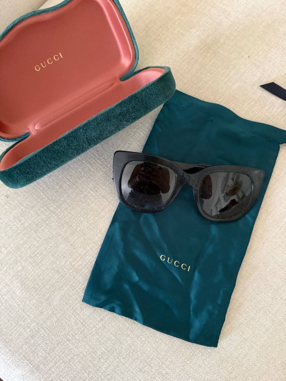 Gucci Black Cat-Eye Sunglasses with Gold Accents - Picture 7 of 11